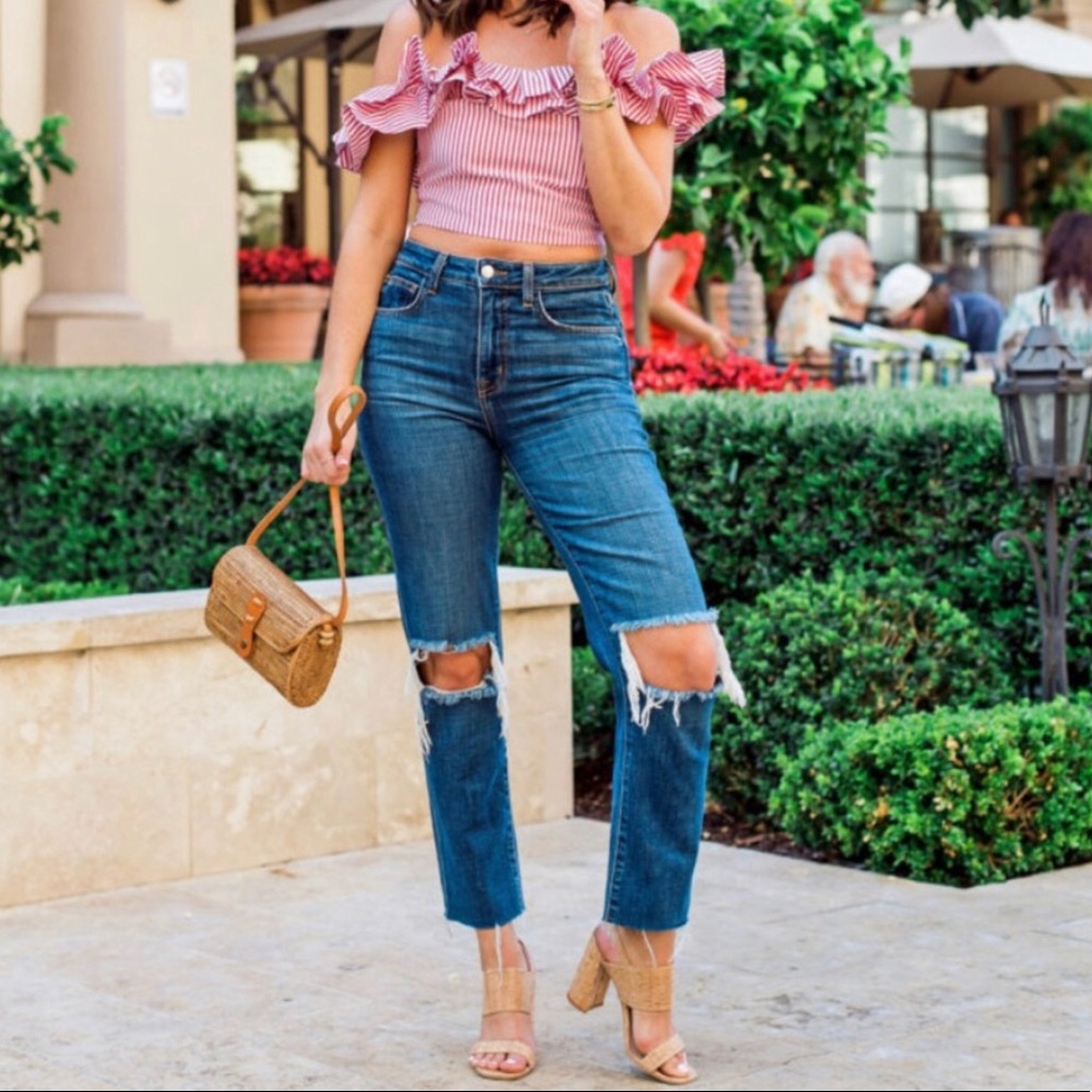 L’AGENCE Audrina Straight Distressed Crop Jeans 29